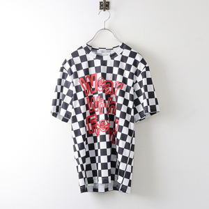 極美品 AD2023 コムコム コムデギャルソン COMME des GARCONS チェッカープリントTシャツ S/ブラック系 ポリエステル【2400014043808】