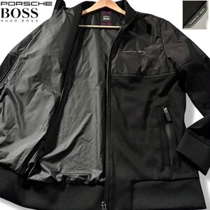 極美品/Lサイズ●ヒューゴボス ポルシェ コラボ 別注 中綿 ジャケット ブルゾン HUGO BOSS PORSCHE ダブルジップ 胸元ロゴ ラバータグ 黒