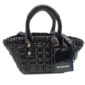 ［飯能本店］BALENCIAGA バレンシアガ ビストロ XXS 678028 ハンドバッグ エナメル ブラック レディース DH85142