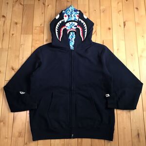 ★2XL★ ダブル シャーク パーカー navy double shark full zip hoodie a bathing ape BAPE エイプ ベイプ ABC camo blue 迷彩 XXL w3