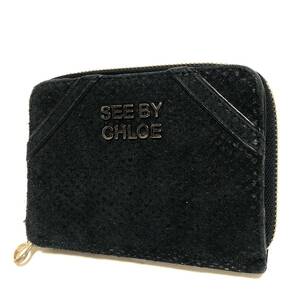 ■SEE BY CHLOE・クロエ■二つ折り スエード ジップ ウォレット■カード入れ・小銭入れ・札入れ・レザー・ブラック