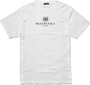 国内正規品 定価9.2万 BALENCIAGA BBロゴプリントオーバーサイズTシャツ M 白 男女兼用 バレンシアガ