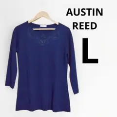 【AUSTIN REED】長袖セーター 花柄 ビジュー 華やか ネイビー L