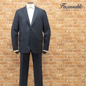 1円/秋冬/Faconnable/56サイズ/スーツ しっとり暖か 上質ウール100％ 無地 ビジネス 上品 トラッド 紳士 新品/紺/ネイビー/if204/