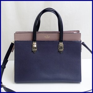 ★Kate Spade/ケイトスペード 2way ハンドバッグ/ネイビー×ピンク×ベージュ/レザー/かばん/ショルダーベルト・Gカード付き&2050400054