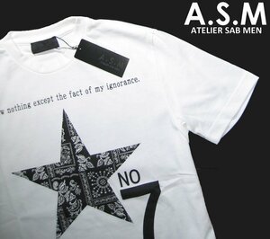 新品 夏物 M or L ▼ アトリエサブメン ASM ▼ 1つ星 星柄 丸首 Tシャツ 白 メンズ クルーネック スター 半袖 A.S.M