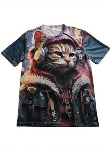 サイズ　XXXL　DJねこ　ヘッドホン　デザイン　メンズ　半袖　Tシャツ　大きいサイズ　ネコ　猫　５・２０２