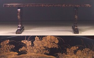 ∇花∇江戸時代の大名調度 秋草蒔絵御脇息 肘掛 豪華絢爛な時代漆器