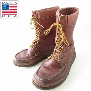 USA製 RUSSELL MOCCASIN ラッセルモカシン トリプルヴァンプ 編み上げ ブーツ 幅広29cm 茶系 レースアップ 大きいサイズ D149-32-0016ZV