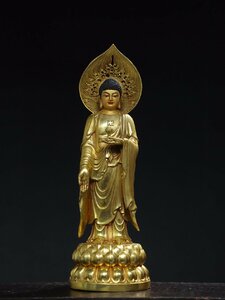 ◆古寳堂◆清 銅製 塗金 彌勒陀仏 仏教古美術 供養品 極細工 古置物 古擺件 中国古美術 時代物 古董品