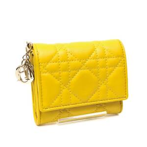 クリスチャン ディオール 41-MA-0212 カナージュ 折り財布 ウォレット folded wallet 3つ折り レザー 黄色 Yellow イエロー Christian Dior