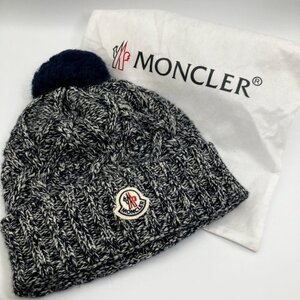 ◆Moncler モンクレール ニット帽子 ネイビー ブランド ファッション ニットキャップ ワンポイント ロゴ MB ha KBD