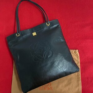 極 美品 希少品 LOEWE ロエベ ヴィンテージ アナグラム ロゴ レザー 本革 ハンドバッグ ミニ トートバッグ A4収納可能 ブラック 黒 k788-10