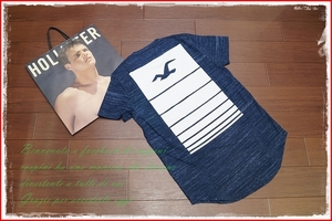 ◆◇★Hollister 杢調柄 バックプリント Tシャツ 半袖/S/ネイビー/メンズ ホリスター アバクロ ラウンドT カットソー◇◆