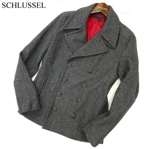 SCHLUSSEL シュリセル 秋冬 メルトンウール★ 赤裏地 Pコート Sz.2　メンズ グレー　C4T00311_1#N