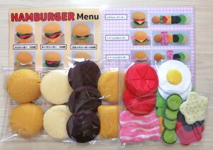 ハンドメイド　フェルトままごと　ハンバーガー屋さん（メニュー、作り方表付き）