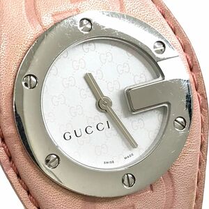 美品 GUCCI グッチ バンデュー 腕時計 104 10761173 クオーツ アナログ ラウンド ホワイト ピンク コレクション 電池交換済み 動作OK