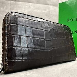 1円■リアルクロコダイル■ BOTTEGA VENETA ボッテガヴェネタ メンズ ビジネス 長財布 ラウンドファスナー アリゲーター エキゾチック 