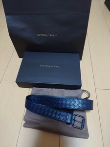 03【1円スタート 美品 極希少】BOTTEGA VENETA ボッテガヴェネタ レザー ベルト 付属品完備 ネイビー系