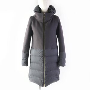 美品★Herno ヘルノ PI0848D フード付 ZIP UP ウール切替 ダウンコート グレー 40 保存袋付き イタリア製 正規品 レディース