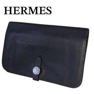 HERMES エルメス ドゴン GM 財布 ブラック D刻印 コインケース付き