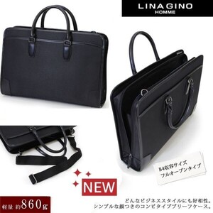 新品★LINA GINO HOMME★フルオープン型/ショルダーベルト付/スタイリッシュ！ビジネスバッグ/ 鞄/ブリーフケース【黒/B4書類サイズ】豊岡