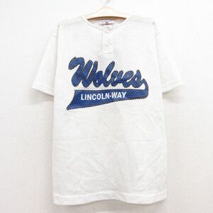 【30%OFF】古着 半袖 ビンテージ Tシャツ キッズ ボーイズ 子供服 90s wolves メッシュ地 ヘンリーネック 白 ホワイト 24feb20 3OF