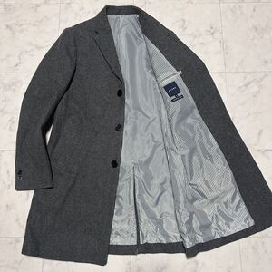 美品◎ BEAMS ビームス チェスターコート ロングコート アウター ストライプ裏地 メルトンウール JAPANESE FABRIC メンズ グレー M