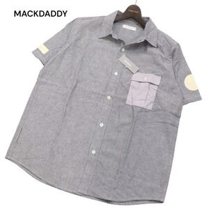 【新品 未使用】 MACKDADDY マックダディー 春夏 ポケット切替★ 半袖 コットン シャツ Sz.M　メンズ グレー 日本製　I4T01307_4#A