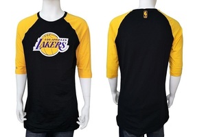 nts-813TA-3022-M ミッチェルアンドネス Mitchell＆Ness 七分袖 Ｔシャツ ラグラン US NBA Los Angeles Lakers ロサンゼルス・レイカーズ