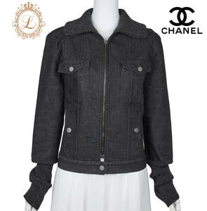 【返品可】CHANEL シャネル ココボタン ニット デニム ジャケット 42 ブラック トップス 長袖 カットソー アウター ブランド アパレル