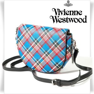 新品1円～★定価5.5万 Vivienne Westwood ヴィヴィアンウエストウッド SHUKA TARTAN ショルダーバッグ チェック ブルー 正規店本物◆4908◆