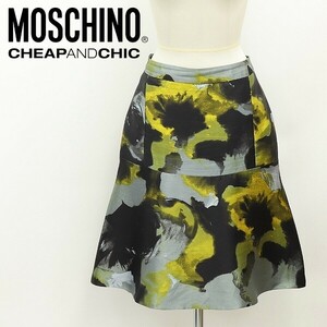 ◆MOSCHINO CHEAP AND CHIC モスキーノ チープアンドシック シルク100％ 総柄 フレア スカート 42