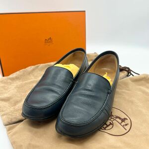 美品 HERMES エルメス ローファー シボ革 Hロゴ 36 ネイビー