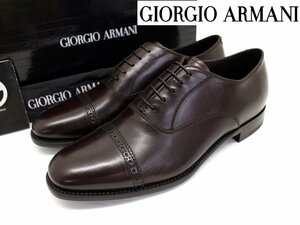 15万新品◆7=26cm◆GIORGIO ARMANI ジョルジオアルマーニ ストレートチップレザーシューズ 焦茶 1円