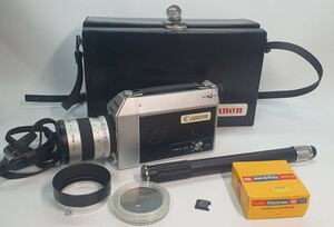 ビンテージ　8mm　canon auto zoom 814 　オートズーム814 スーパー8 super8 super 8 スーパー シネカメラ　バッグ　フード付　　一脚