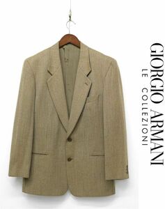 D393/ヴィンテージ 90s GIORGIO ARMANI COLLEZIONI ツイード テーラードジャケット 2つボタン 総裏 ウール 48 L ブラウン イタリア製