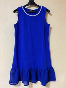 裾シフォンフリル　ノースリーブチュニック　ＬＬ　ブルー 【KAE-1294】