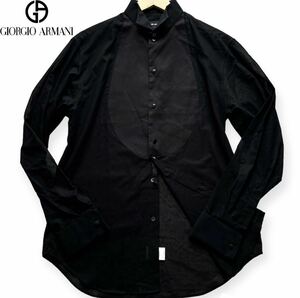 極美品/XL相当◎最高級 ジョルジオ アルマーニ デザインシャツ GIORGIO ARMANI BORGO 21 長袖 イタリアンコットン 薄手 ブラック 春夏