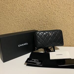 現行モデル　美品　 CHANEL シャネル ココマーク キャビアスキン マトラッセ ラウンドファスナー 長財布 ブラック　30番台　オーガナイザー