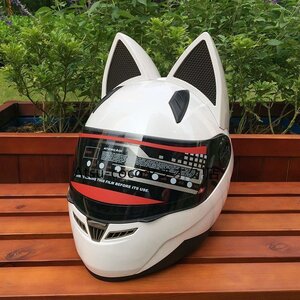 可愛い　大人気バイク用オフロード　猫耳　フルフェイスヘルメット　Original　Design 角付き 男女兼用 M～XXL選択可能 2色