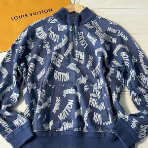 極美品/Lサイズ●LOUIS VUITTON ルイヴィトン ジャガードシティロゴハーフジップスウェットトレーナー 総柄 RM181M FMG HEY08W