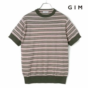 ◆【GIM(ジム)/春夏/オーガニックリネン12Gボーダー柄半袖クルーネックニット】[gim2380102-L]