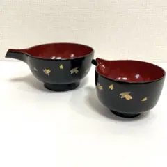 《新品未使用》花びら模様が美しい 川連漆器　酒器　大小セット　冷酒　日本酒