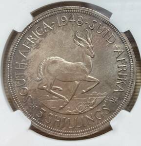 １円スタート! ★(NGC PL64) 1948 英領南アフリカ大型銀貨 5シリング銀貨★外国コイン★アンティークコイン