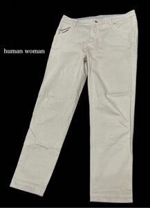 human woman★ヒューマンウーマン★ （M）077-6130203 ストレッチ ウォッシャブル パンツ/ベージュグレー系