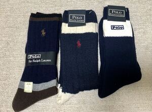 新品★POLO RALPHLAUREN ポロラルフローレン★ソックス靴下3足セット★メンズ25〜26cm★ナイガイ製日本製★紳士厚手阪神百貨店購入男性用