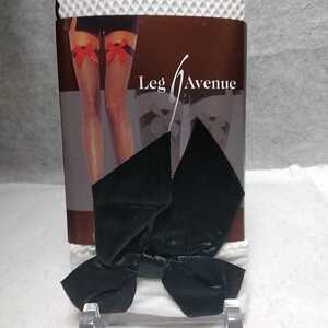 LEG AVENUE 9018WH/BK サテンリボン付きフィッシュネット・ストッキング　O/S　サテンリボン付き網タイツ　白/黒　