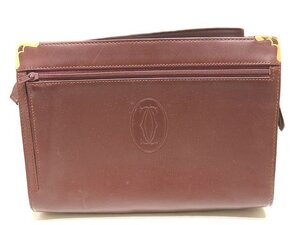 Cartier カルティエ マストライン セカンドバッグ ◇ ボルドー系 レザー リスト付き メンズ ヴィンテージ クラッチバッグ ▼6L