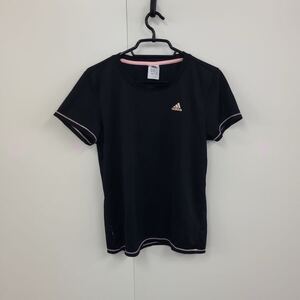 adidas 半袖Tシャツ Lサイズ 黒×ピンク スポーティ＆カジュアル B319 